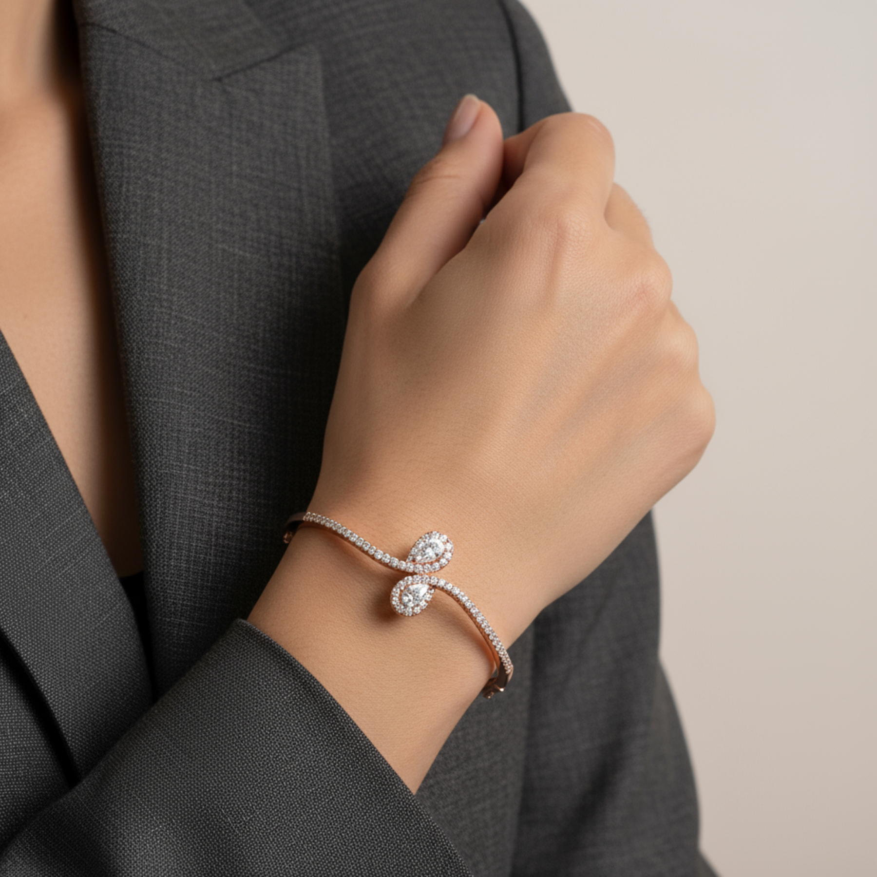 1.50 Carat Pear Lab Grown Diamond Bypass Bangle