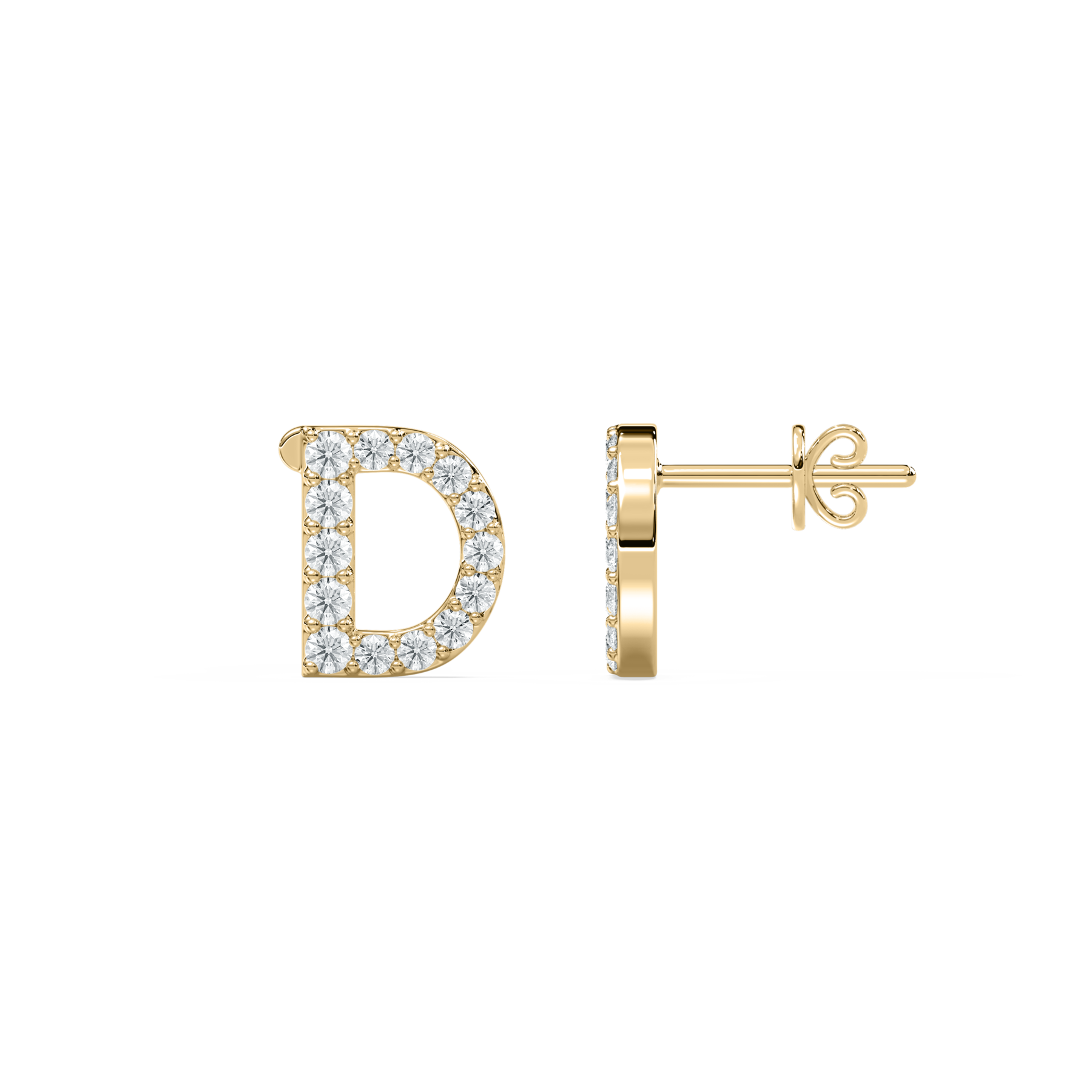 D Initial Alphabet Diamond  Earring