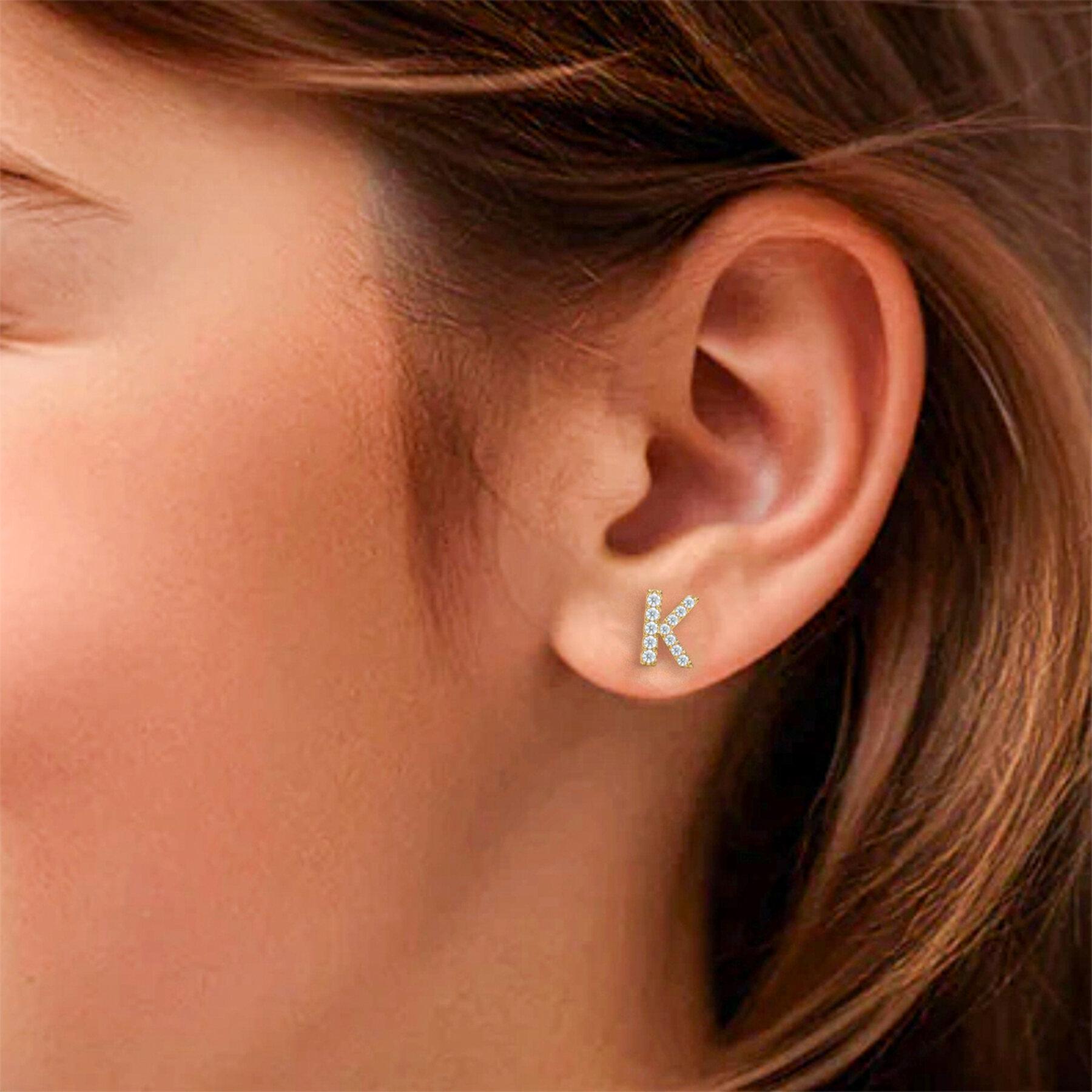K Initial Alphabet Diamond  Earring