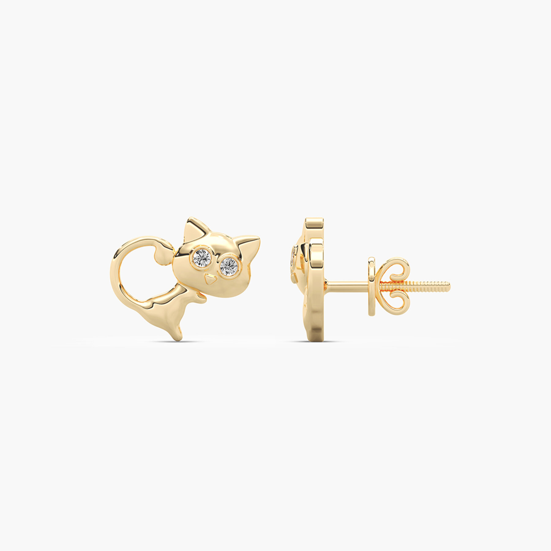Kitty Cat Diamond Stud Earring