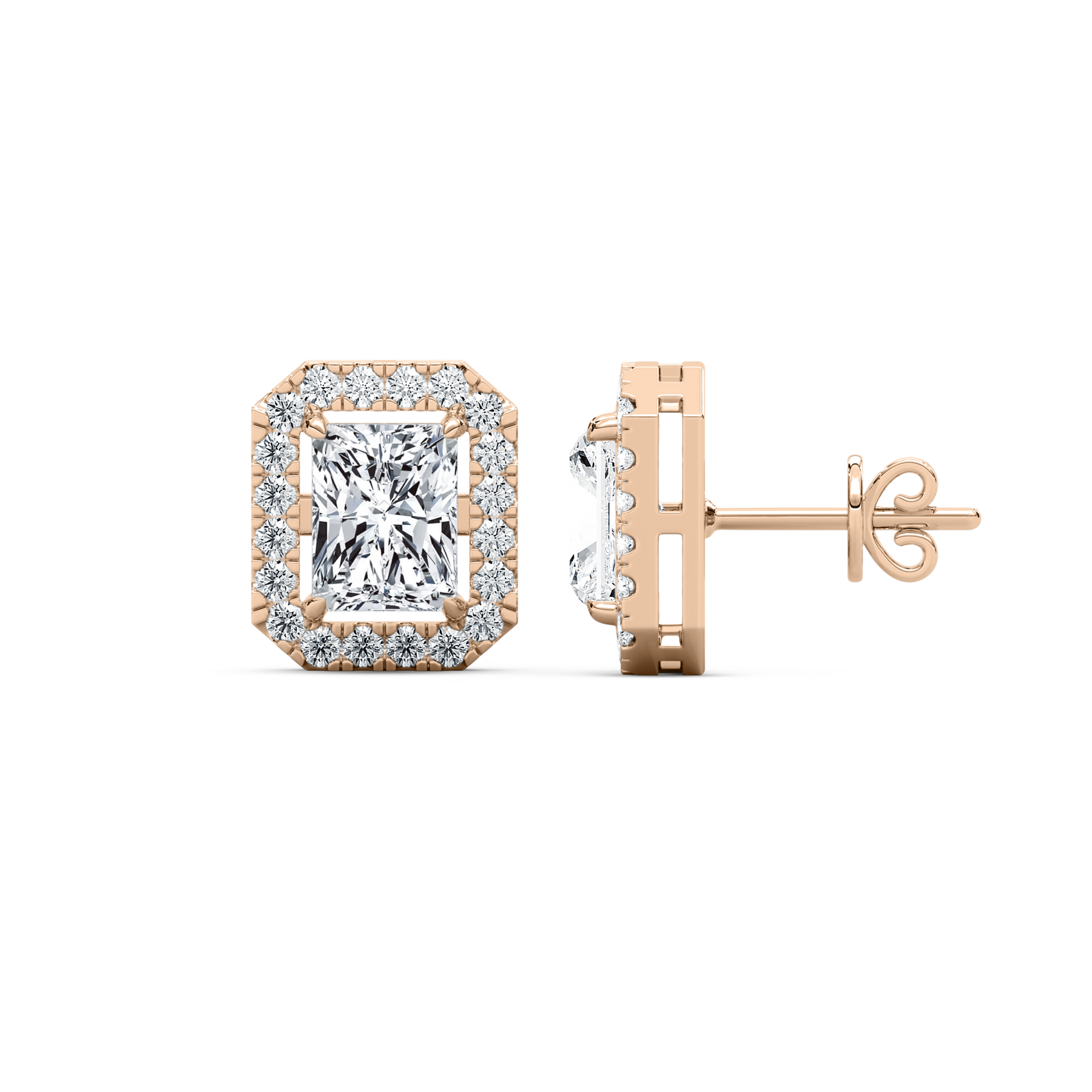 2.50 Carat Radiant Diamond Aitana Halo Stud Earring