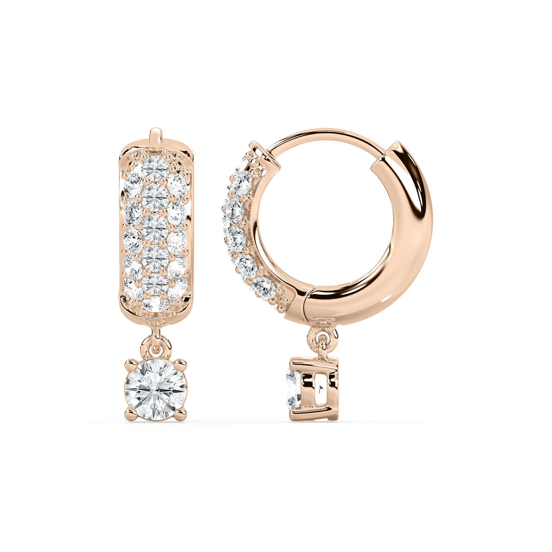 Round Diamond Blomy Huggie Hoop Earring (Without Chain)