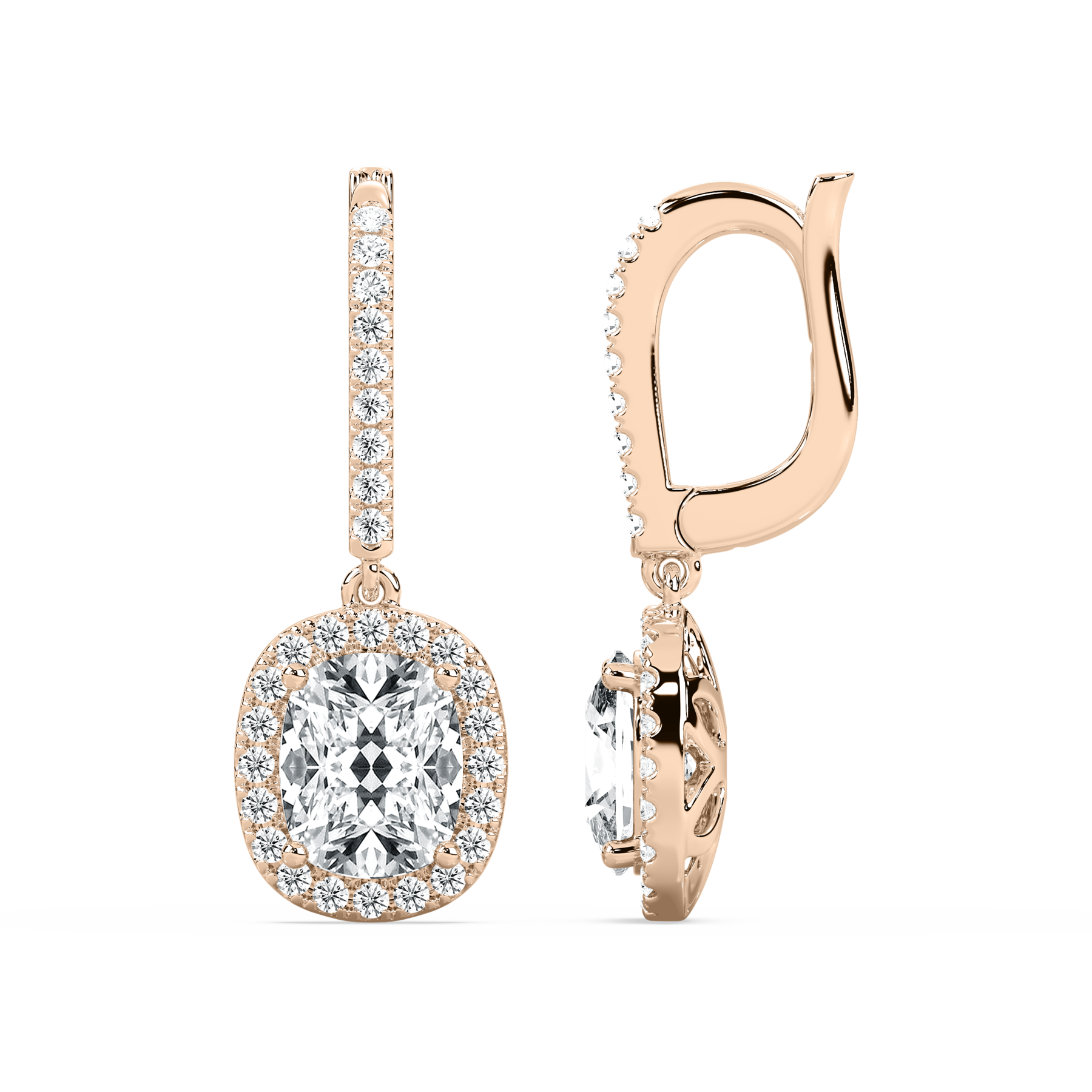 3 Carat Cushion Diamond Cleon Halo Hoop Earring