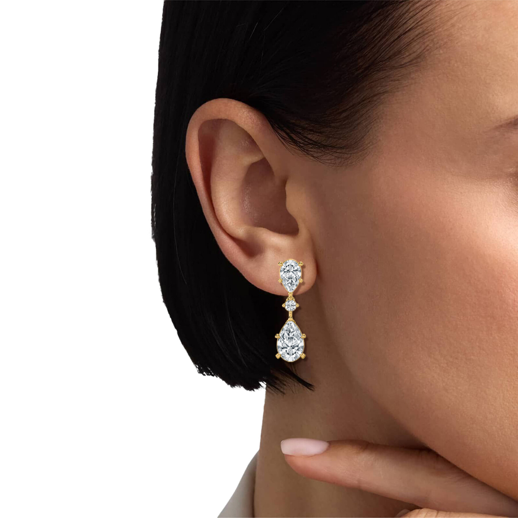 6 Carat Round And Pear Diamonds Cygnus Dangler Earring