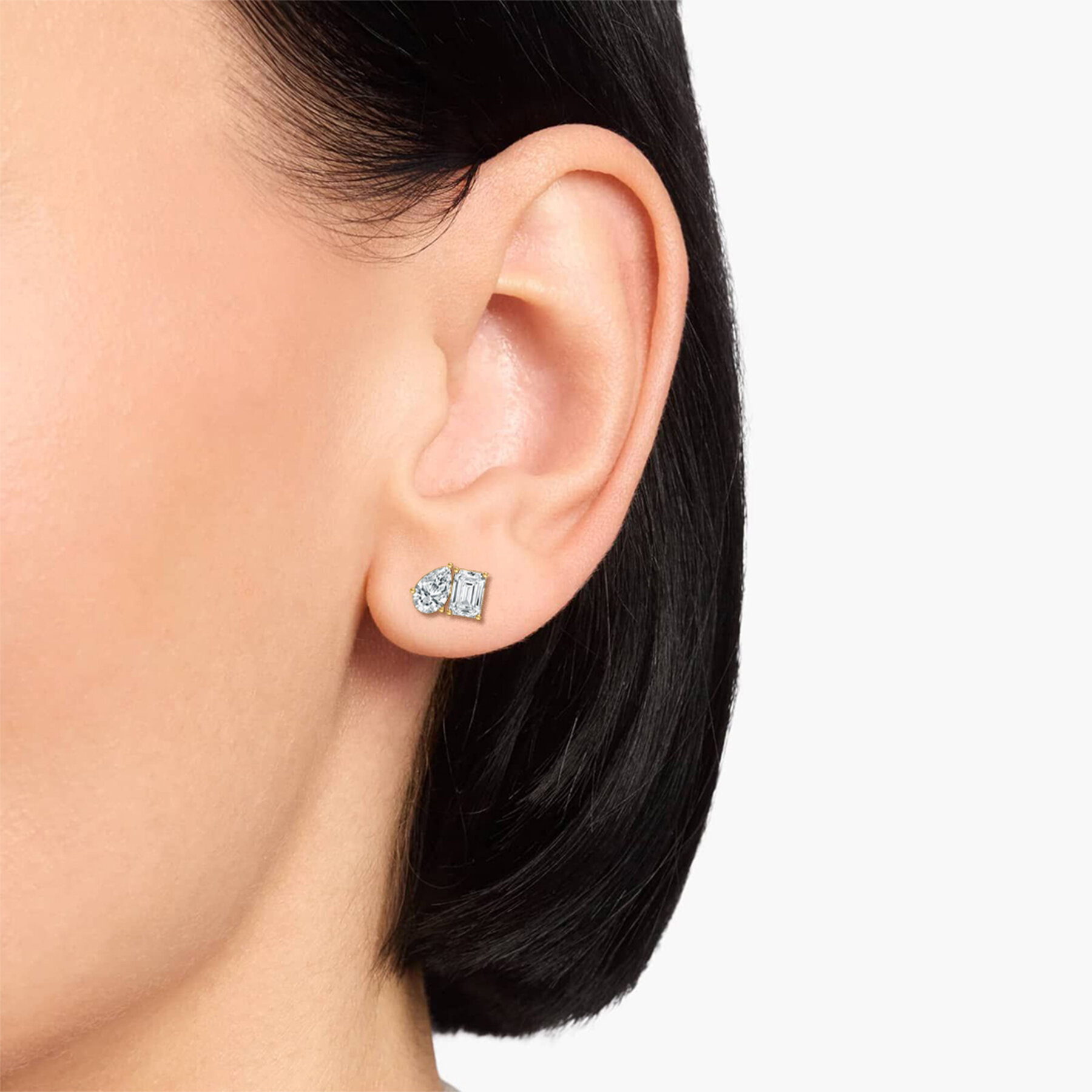 2.50 Carat Pear And Emerald Shaped Diamond Stud Earrings