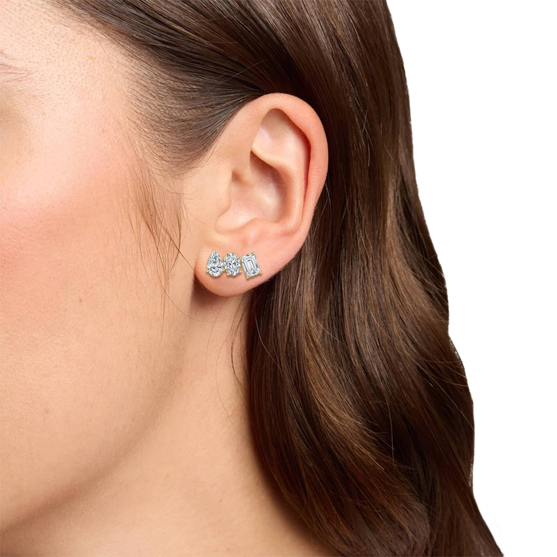 3.50 Carat Multi Shape Lab Diamond Gold Earrings