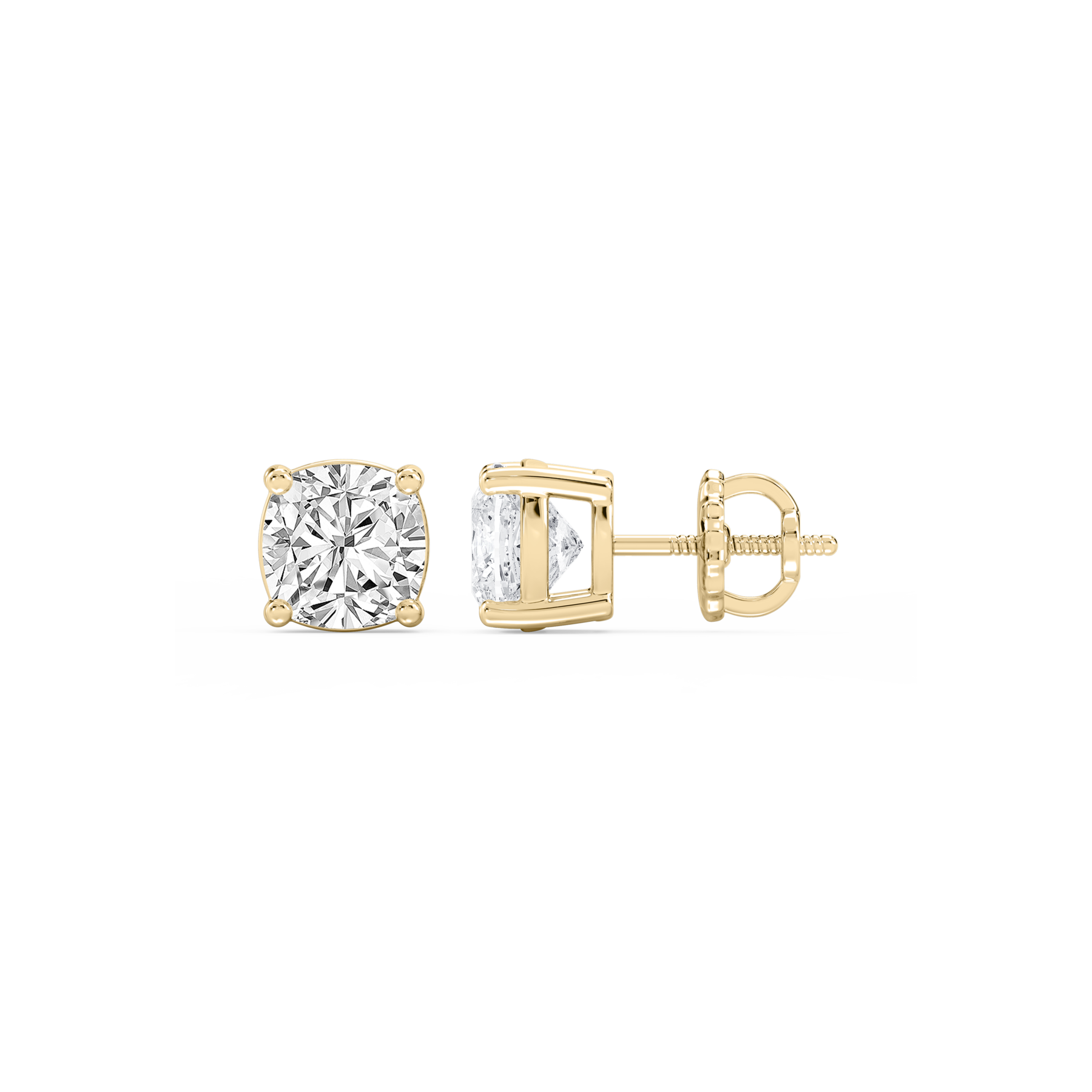 3 Carat Cushion Lab Grown Diamond Classic Four Prong Basket Threaded Stud Earrings
