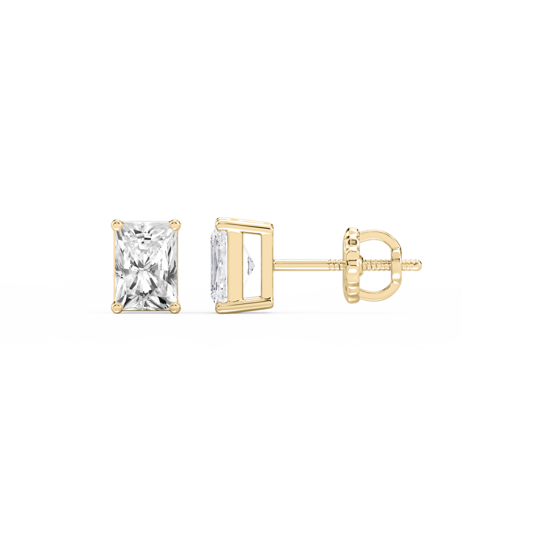 2 Carat Radiant Lab Grown Diamond Classic Four Prong Basket Threaded Stud Earrings