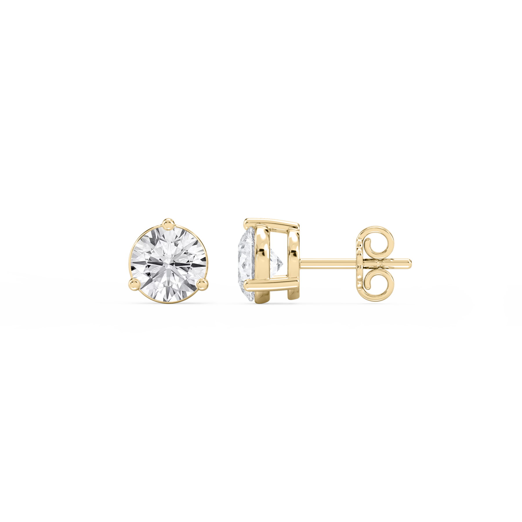 2 Carat Round Lab Grown Diamond Three Prong Basket Stud Earrings