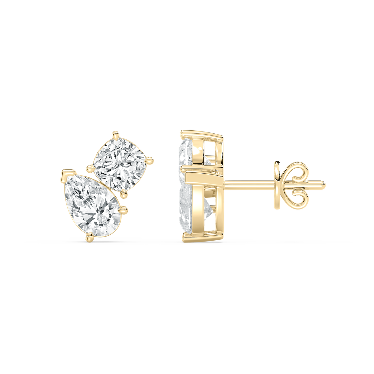 2 Carat Pear And Cushion Diamond Chevron Stud Earring  
