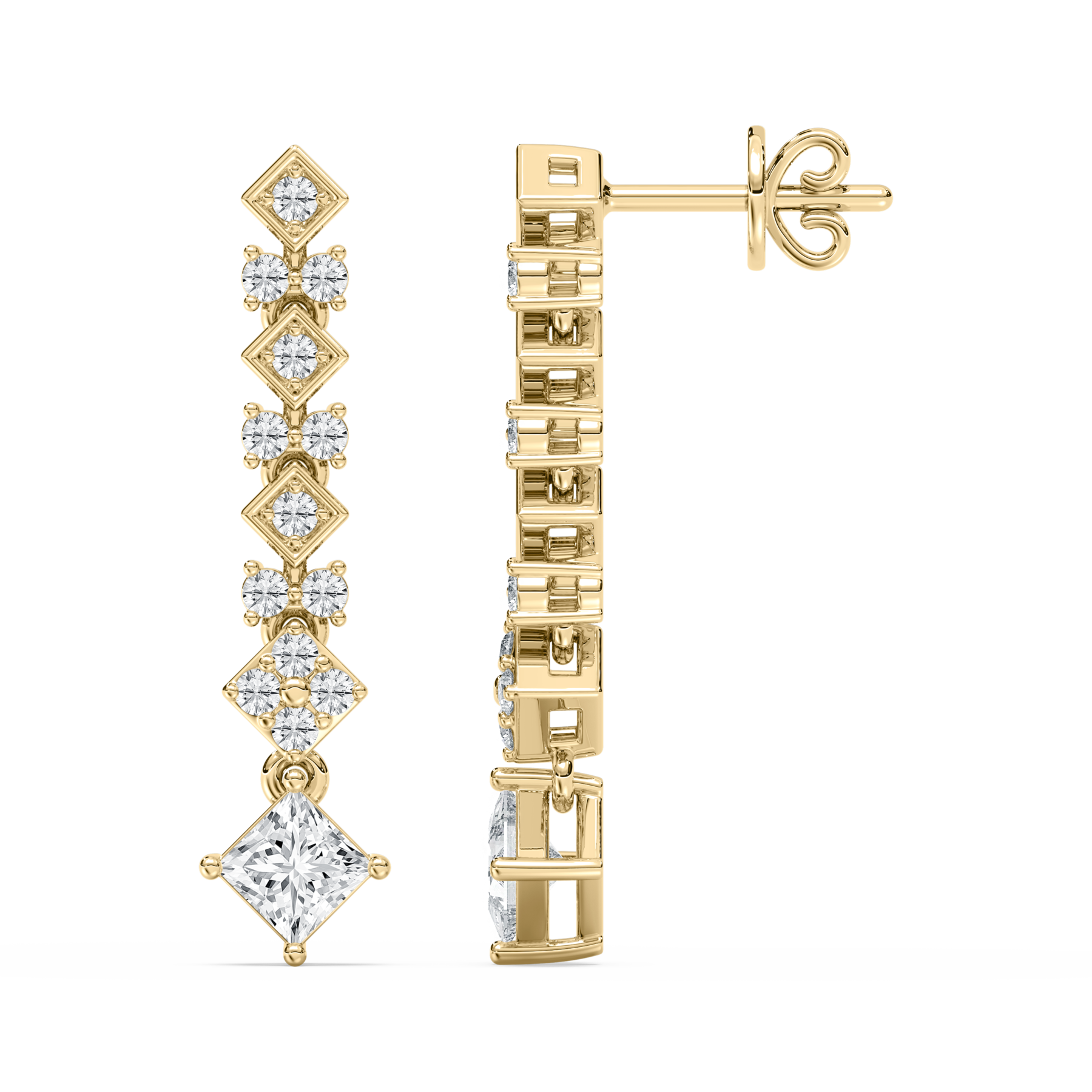 Princess And Round Diamond Dearly Embrace Dangler Earring