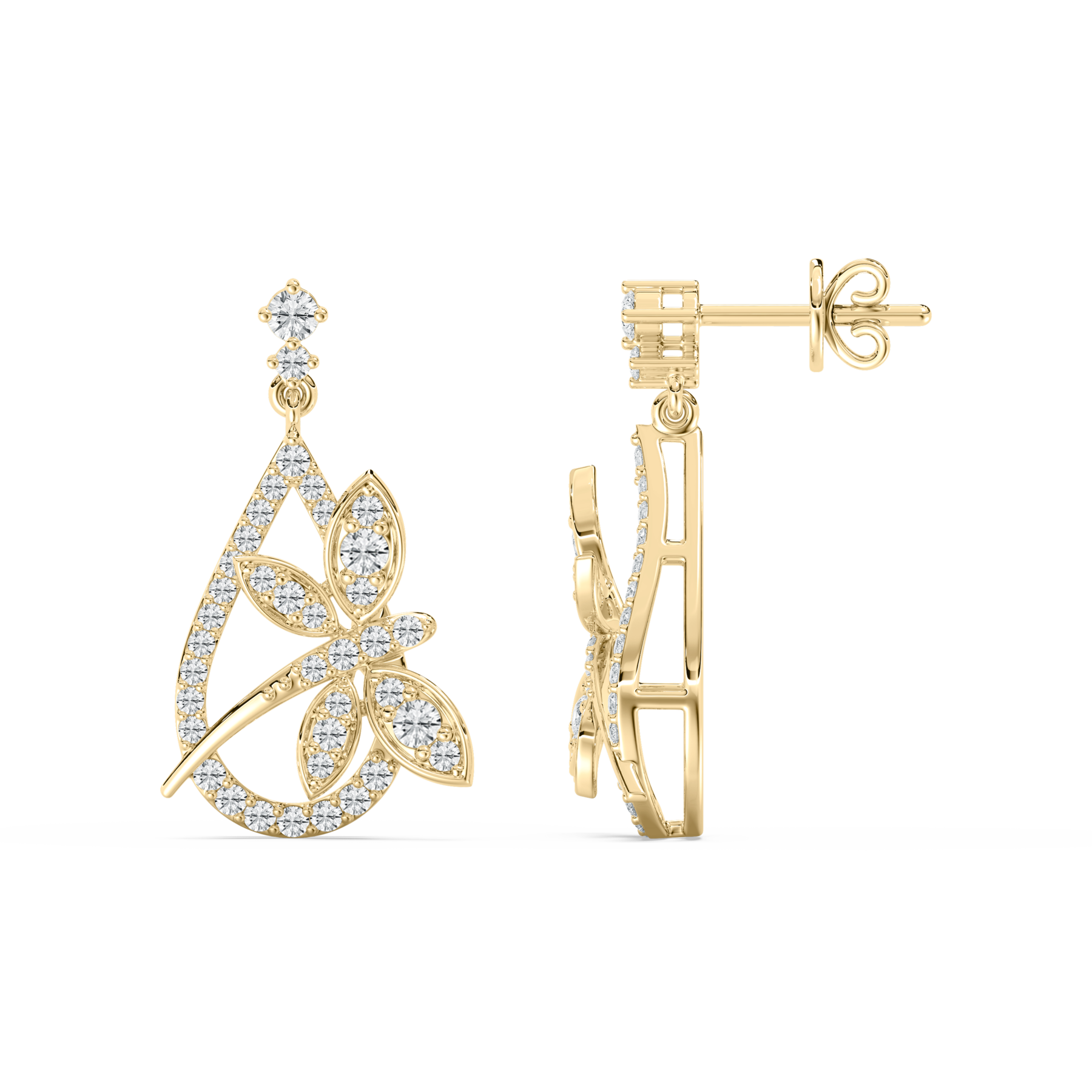 Round Diamond Butterfly Onyx Fashion Earring