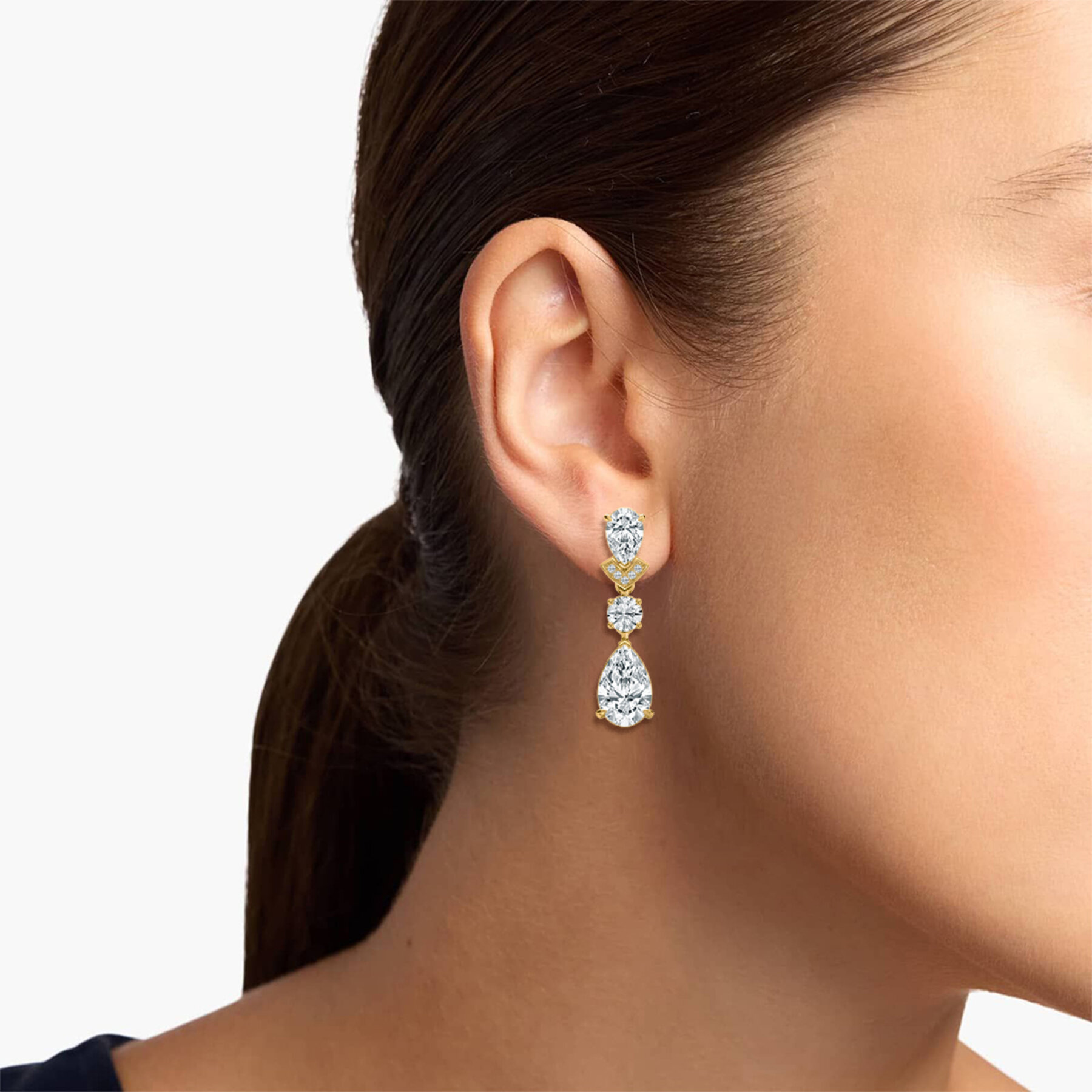 Pear And Round Lab Grown Diamond Fancy Dangler Earring