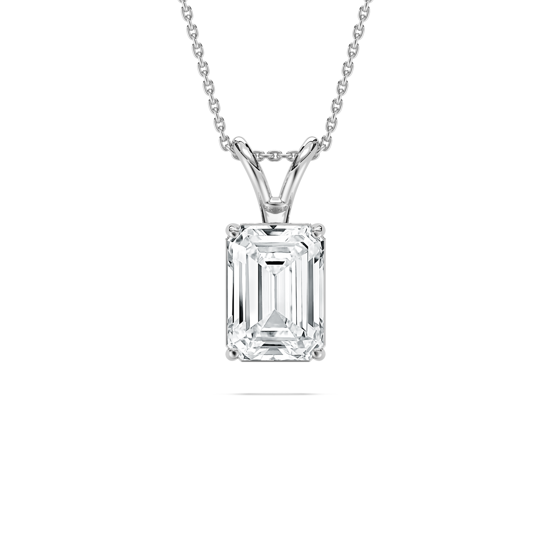 3 Carat Emerald Shape Lab Grown Diamond Solitaire Silver Pendant