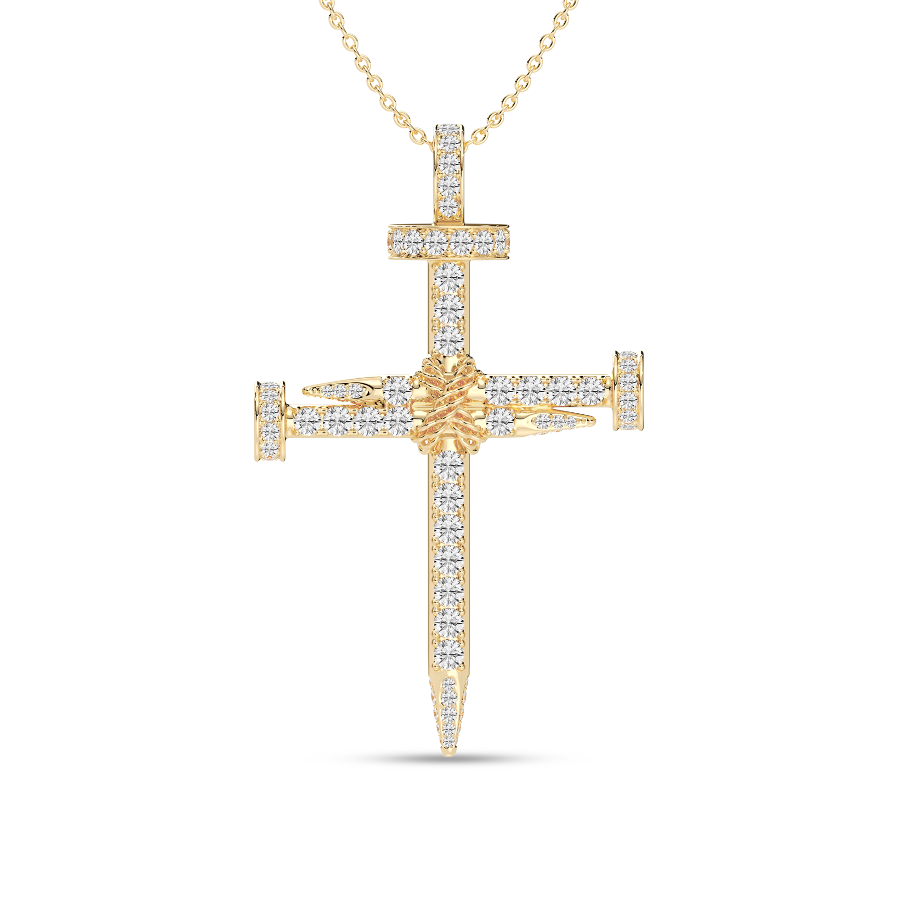 Round Shape Lab Grown Diamond Cross Gold Pendant