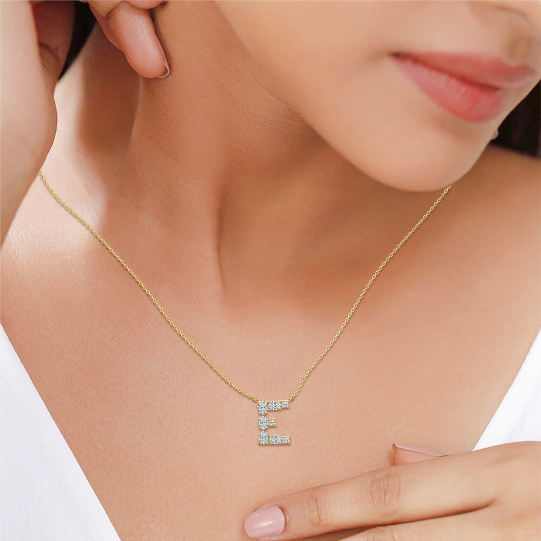 E Alphabet Oval And Round Shaped Lab Diamond Pendant