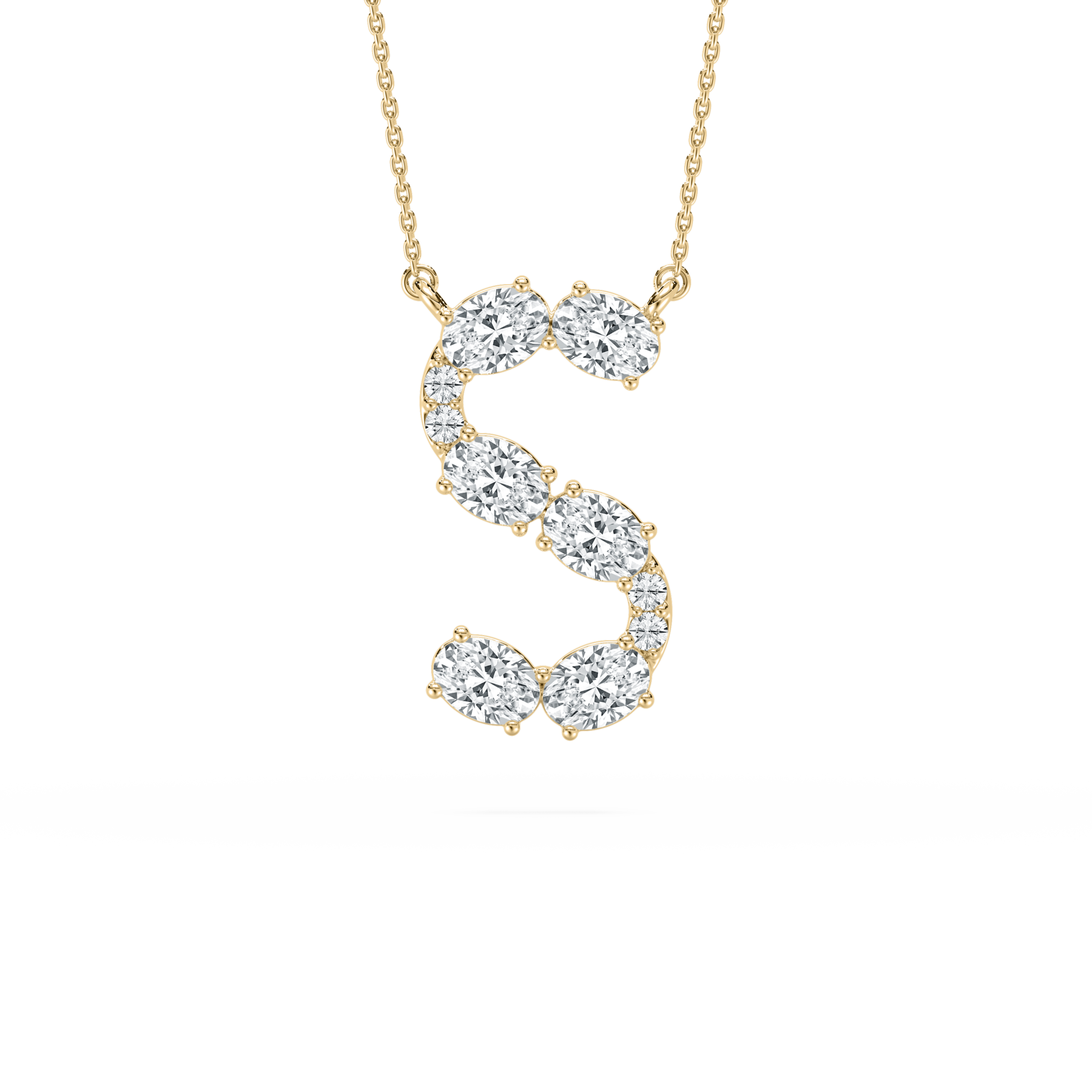 S Alphabet Oval And Round Shape Diamaond Pendant With Chain
