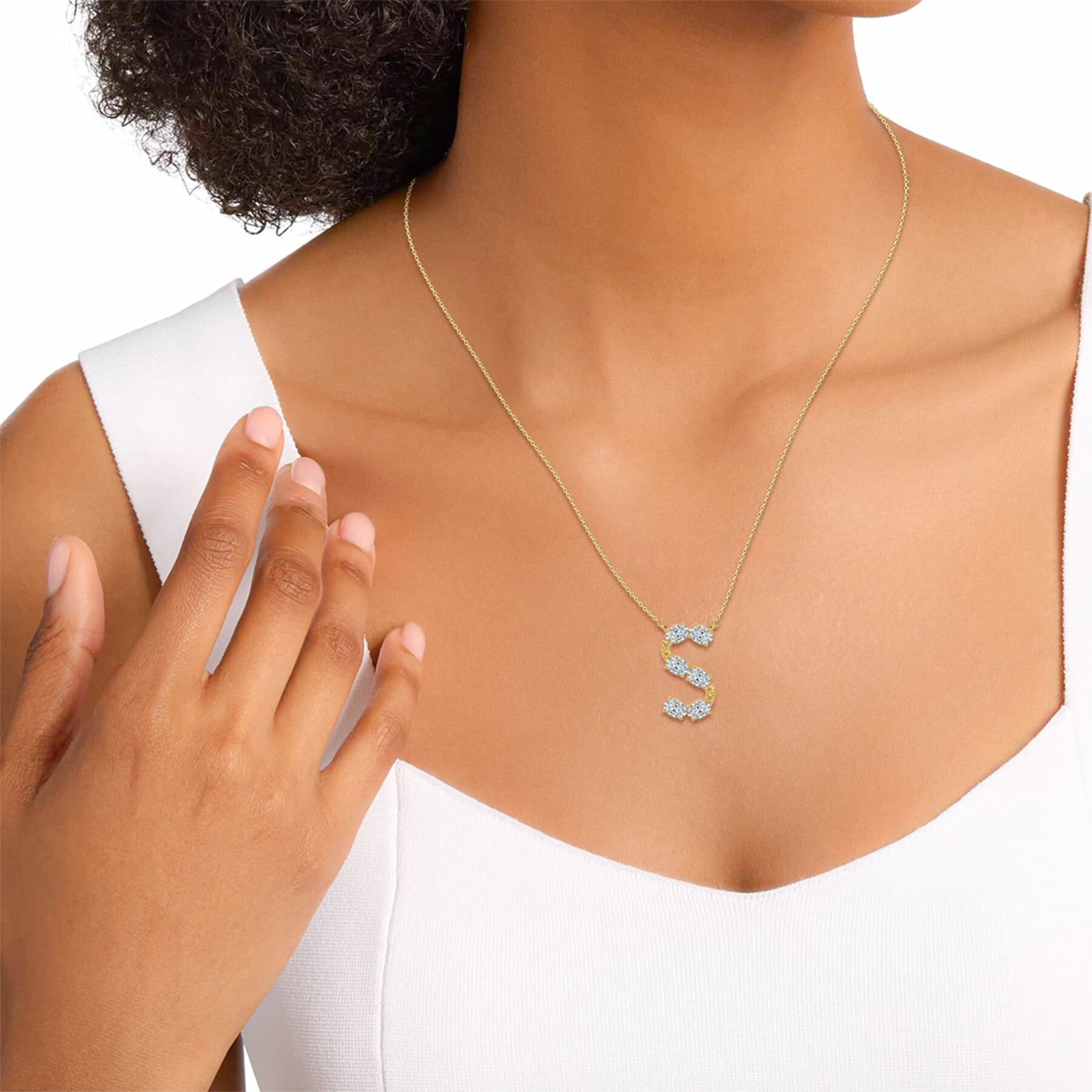 S Alphabet Oval And Round Shape Diamaond Pendant With Chain