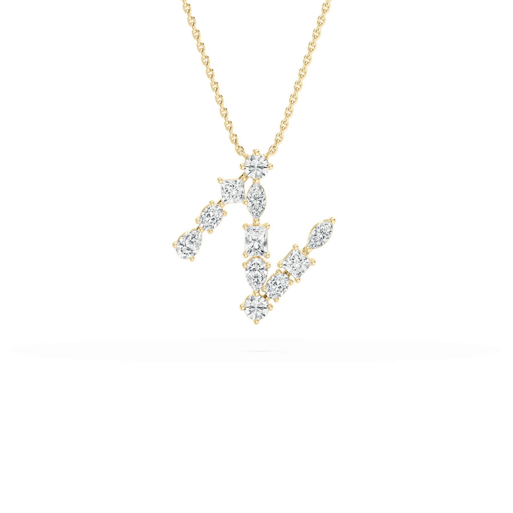 N Initial Alpthabet Classical Multi Shape Diamond Pendant