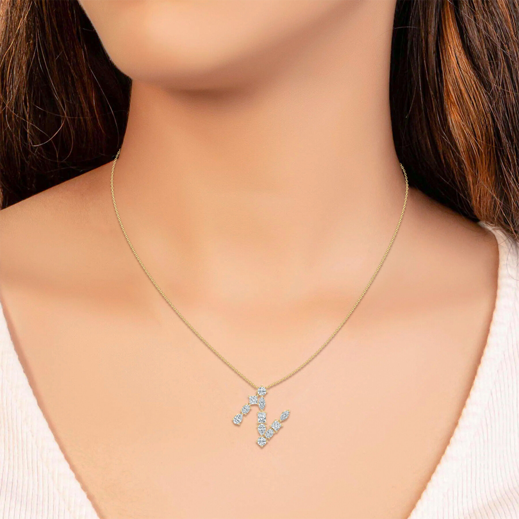 N Initial Alpthabet Classical Multi Shape Diamond Pendant