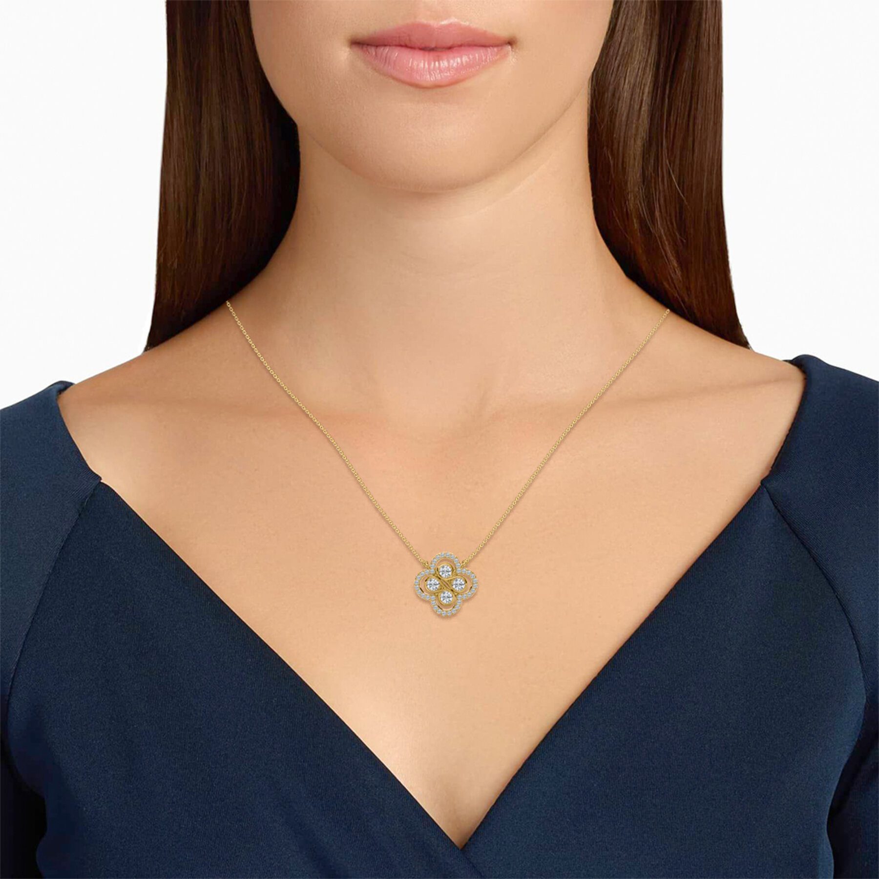 Modern Round Shape Diamond Clover Pendant
