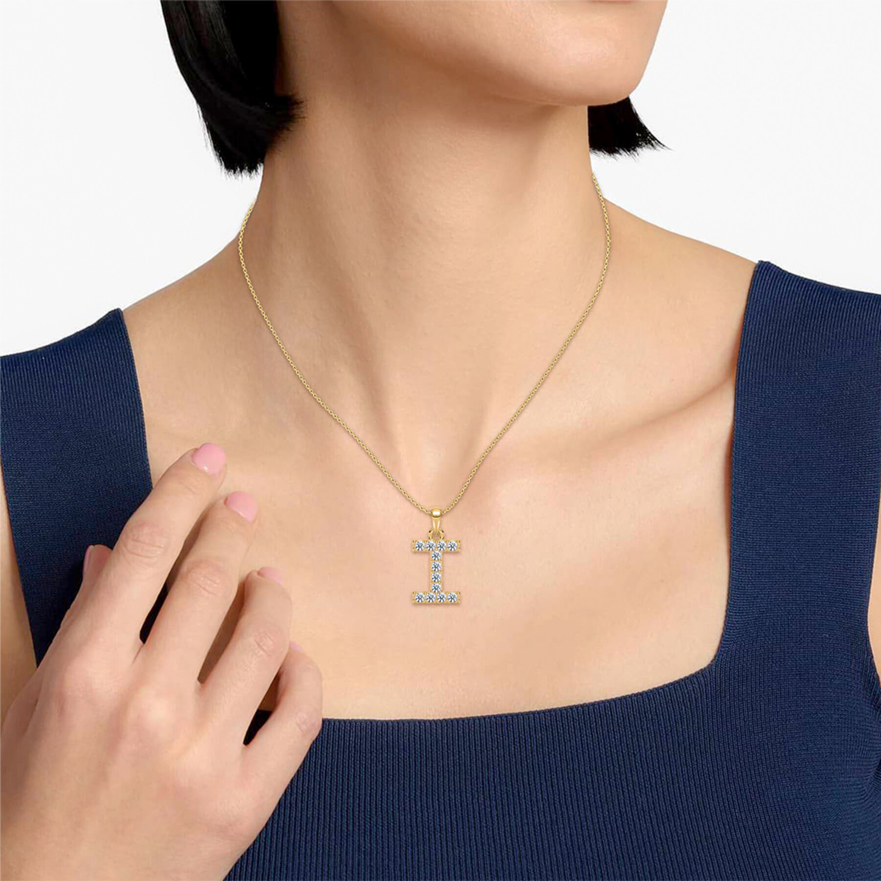 I Initial Alphabet Diamond Pendant Design For Women