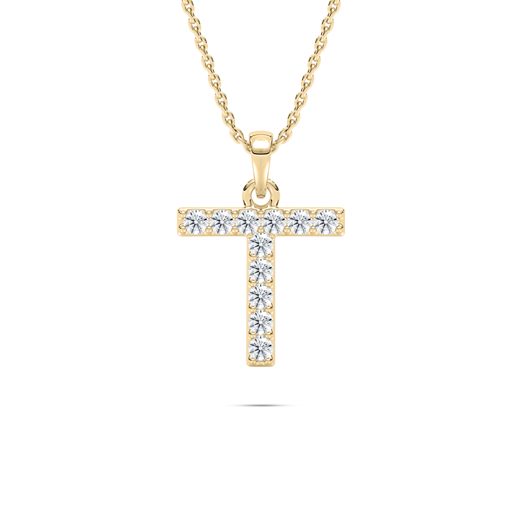 Modern T Letter Pendant In Round Cut Diamonds