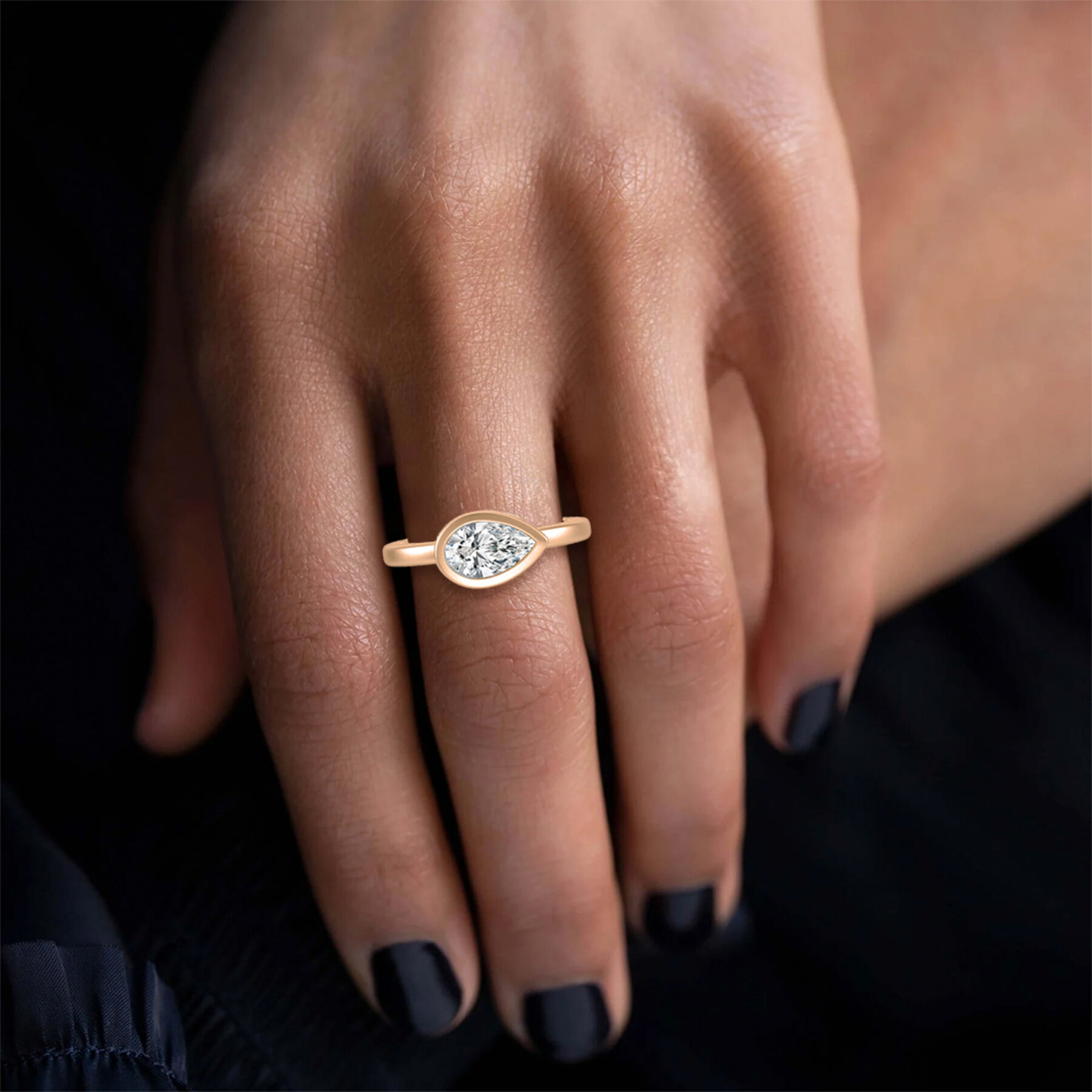 1 Carat Pear Shaped Lab Grown Diamond Bezel Set Ring
