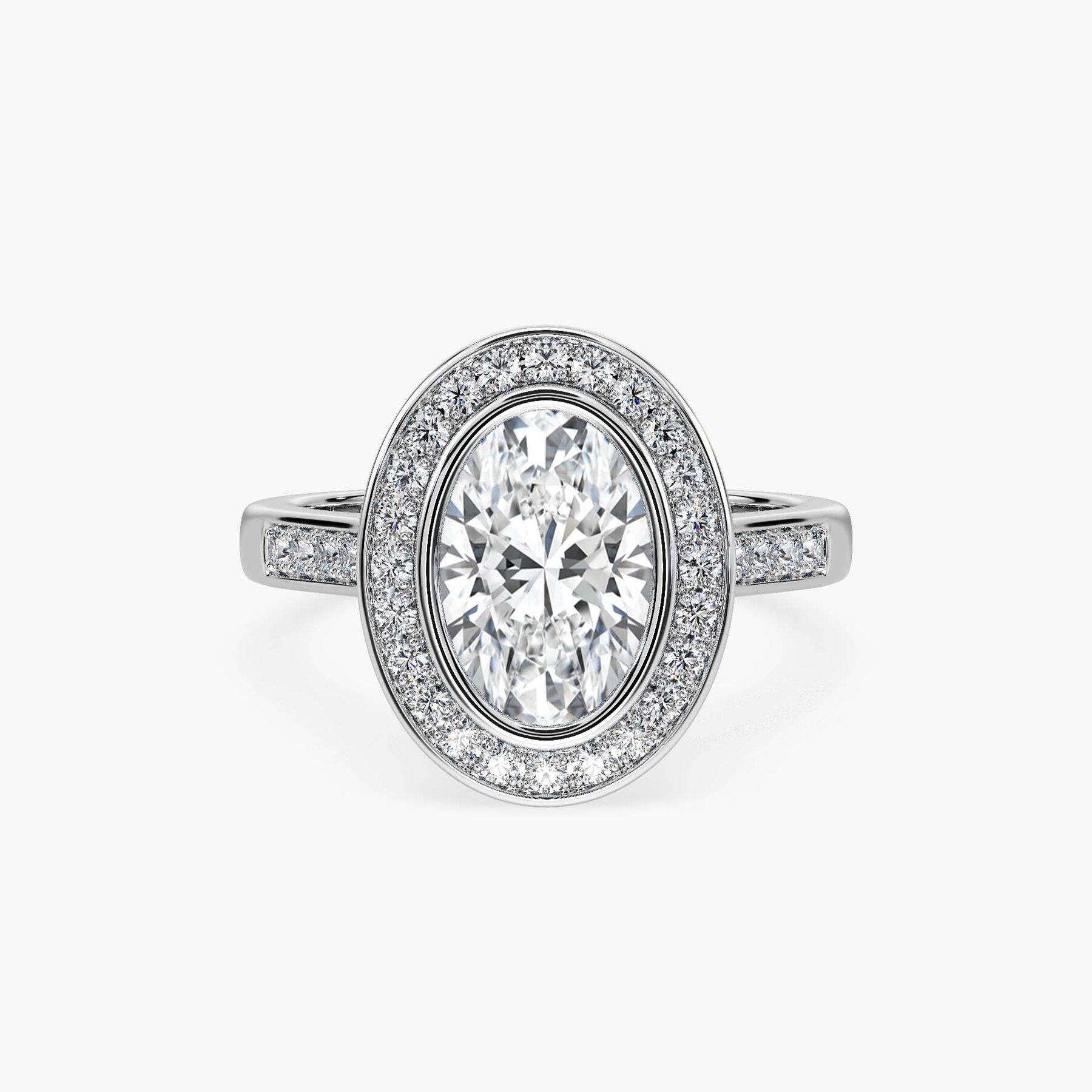 2 Carat Oval Diamond Halo Accent Ring