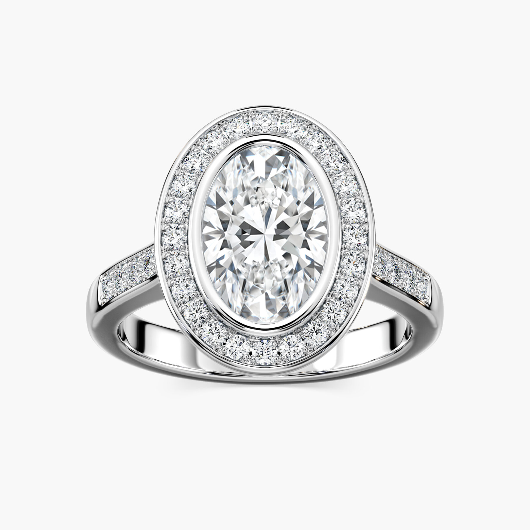 2 Carat Oval Diamond Halo Accent Ring