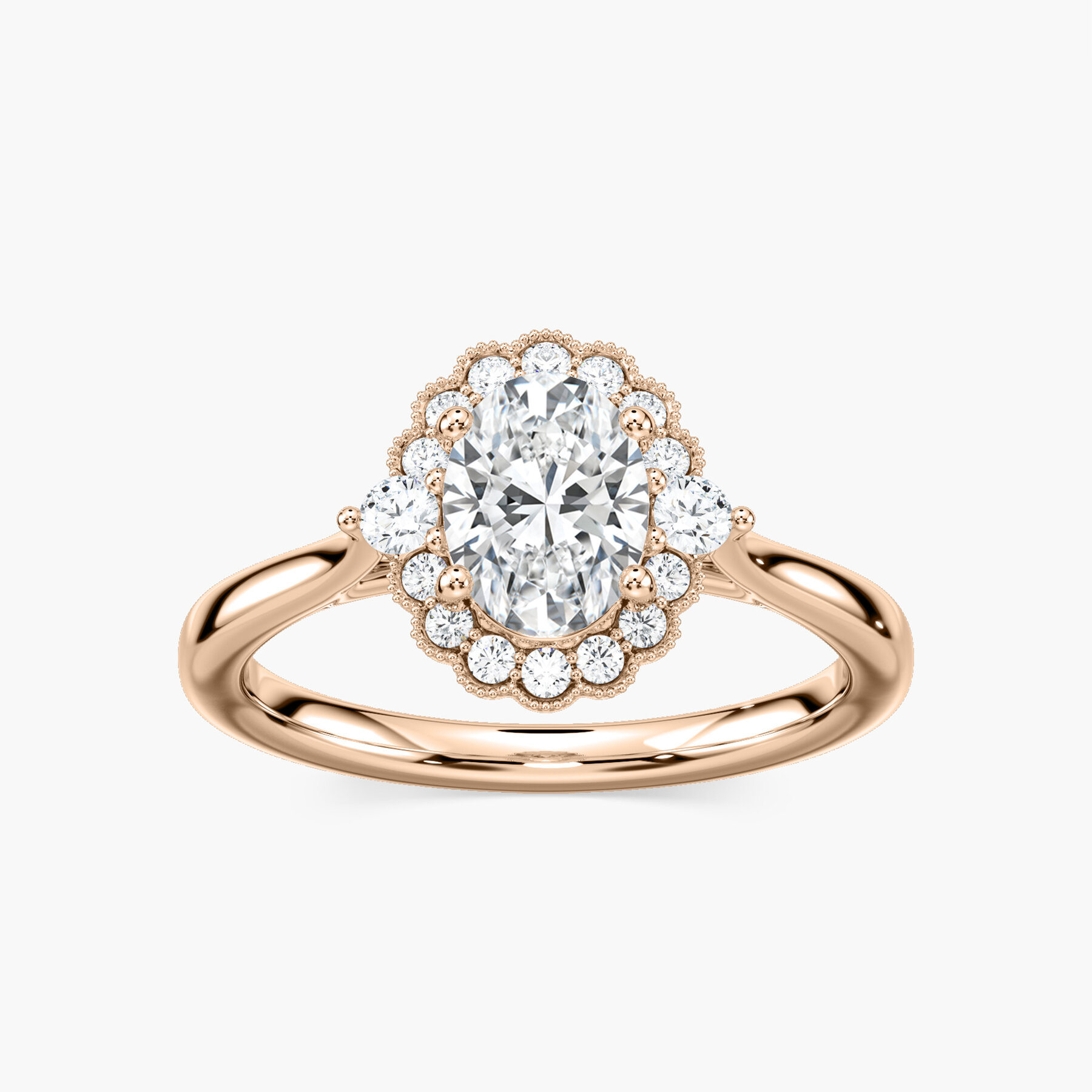 Oval and Round Shape Diamond Halo Ring For Women