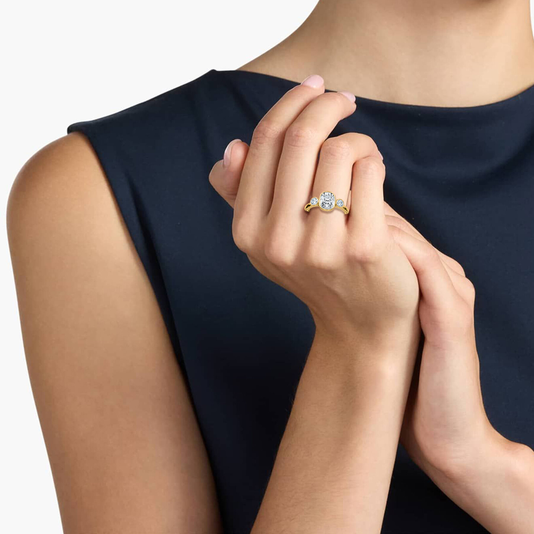 2 Carat Cushion Diamond Three Stone Dior Ring