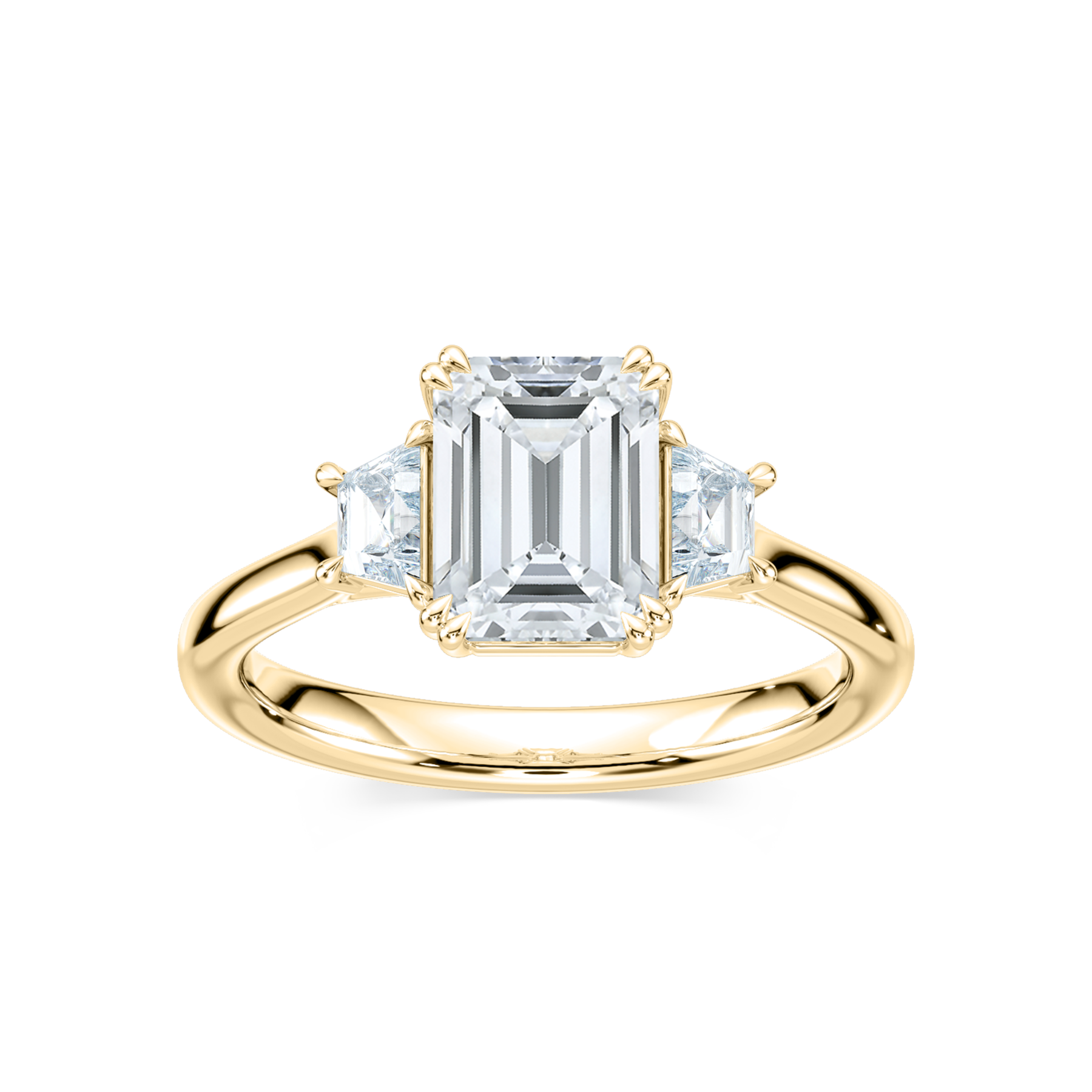 2.50 Carat Emerald And Trapezoid Cedric Three Stone Ring 