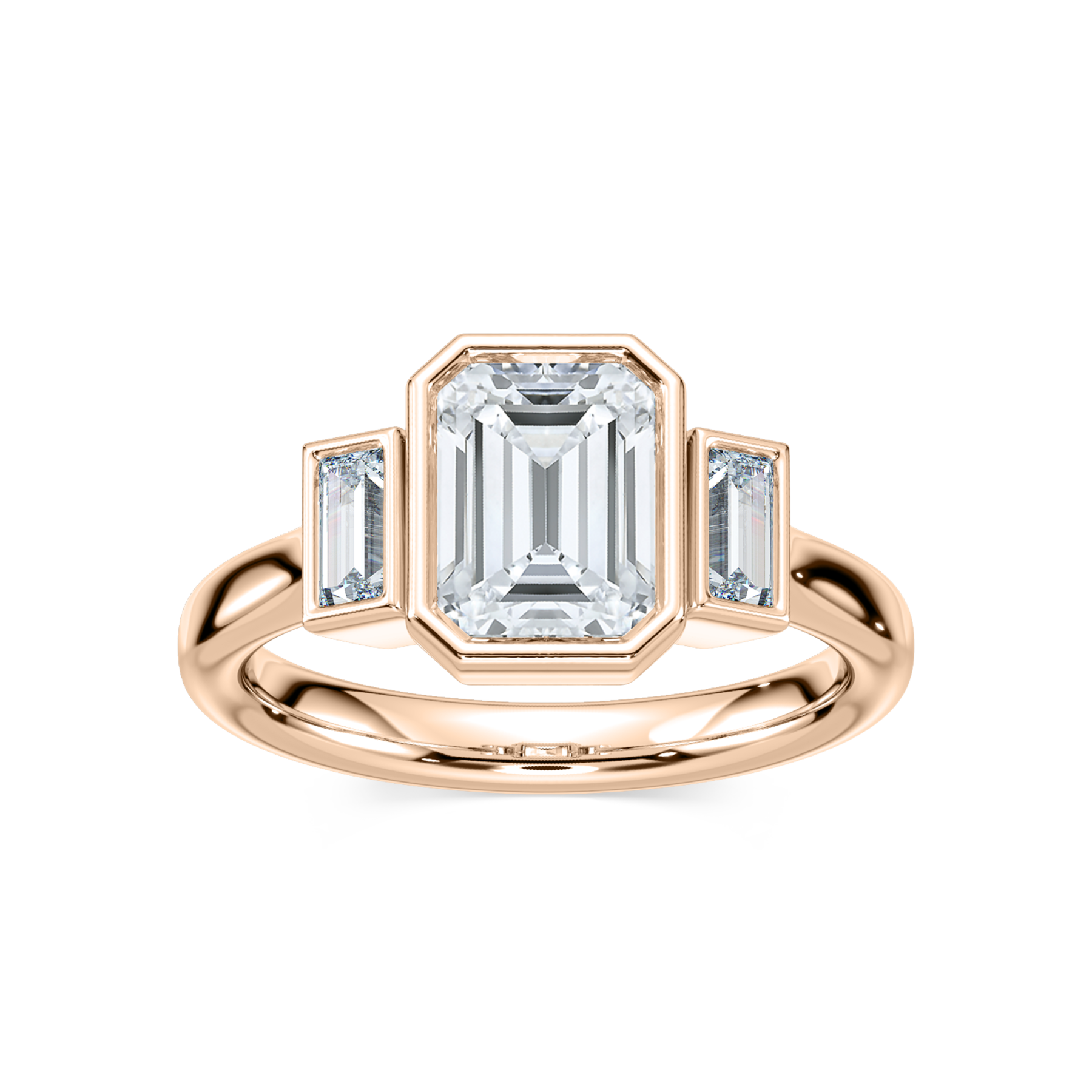 2.50 Carat Emerald And Baguette Diamond Selwyn Three Stone Ring 