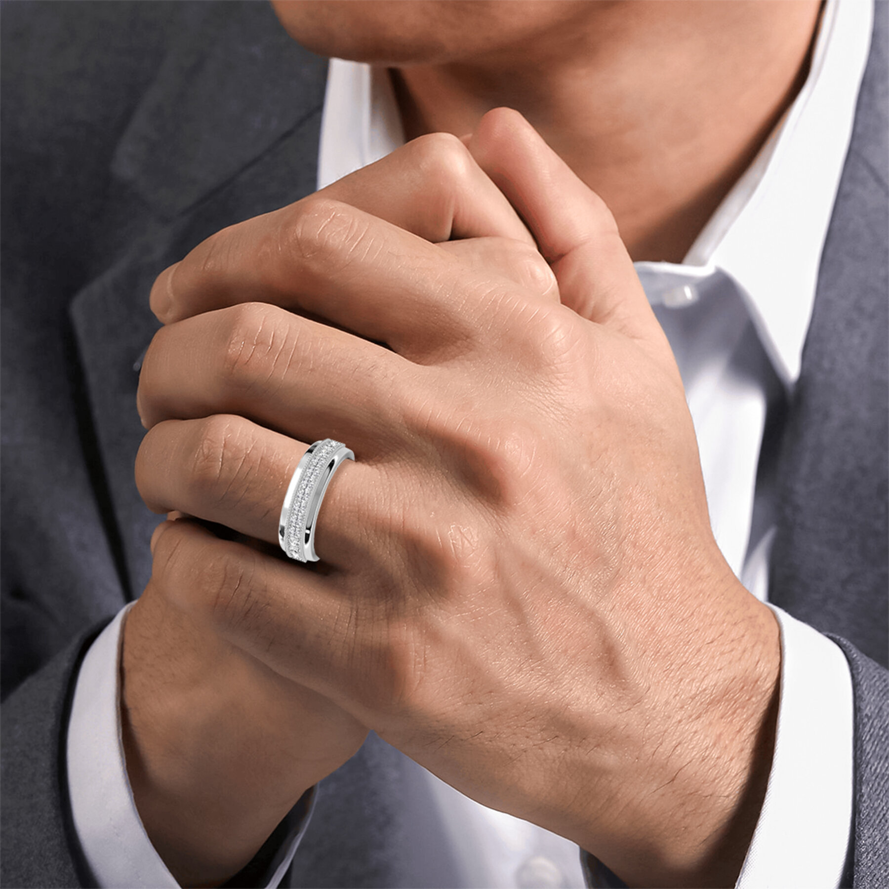 Fancy White Gold Round Shape Diamond Ring for Men