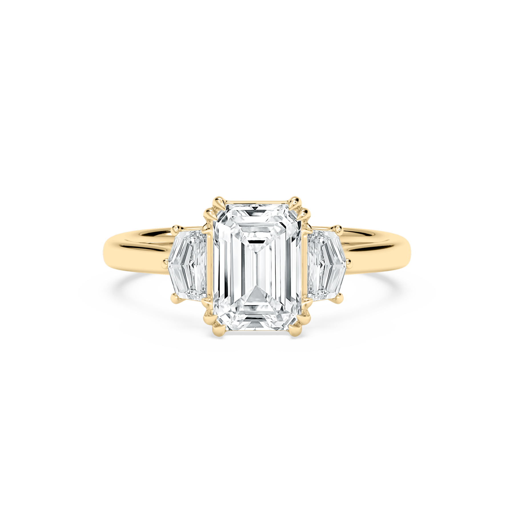 2 Carat Emerald Shaped Lab Diamond Three Stone Ring