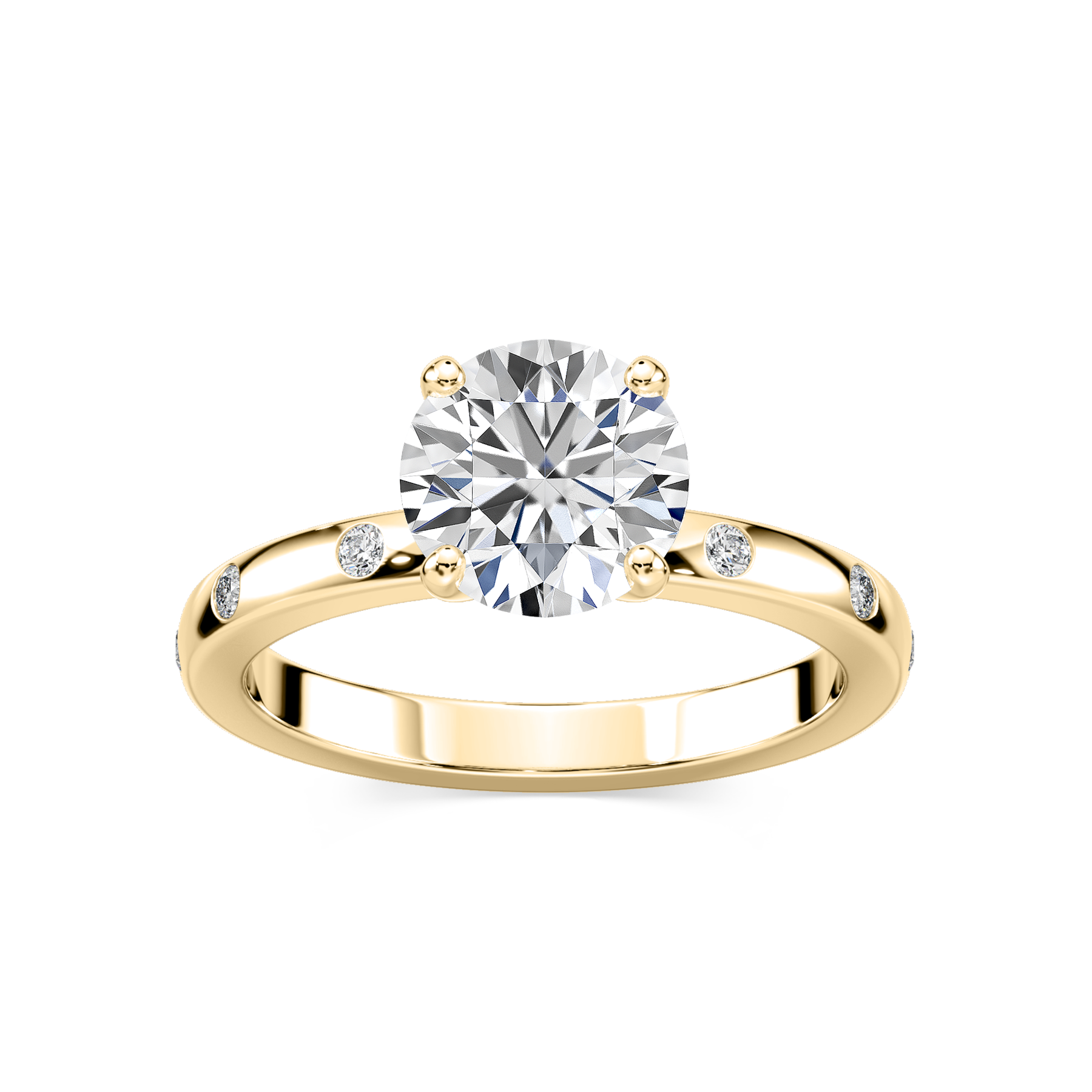 2 Carat Round Cut Diamond with 5 Small Side Stone in Flush Setting Engagement Ring