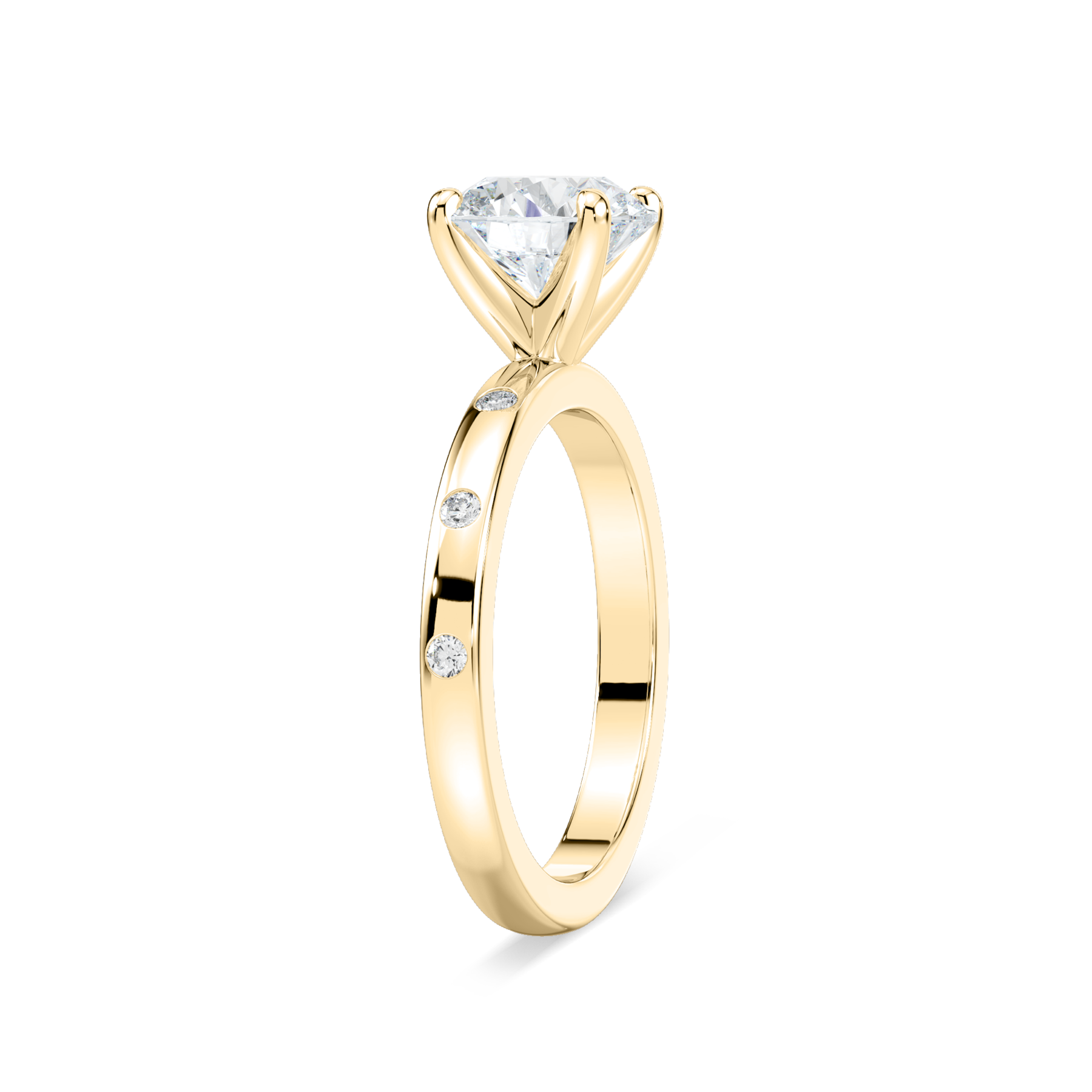 2 Carat Round Cut Diamond with 5 Small Side Stone in Flush Setting Engagement Ring