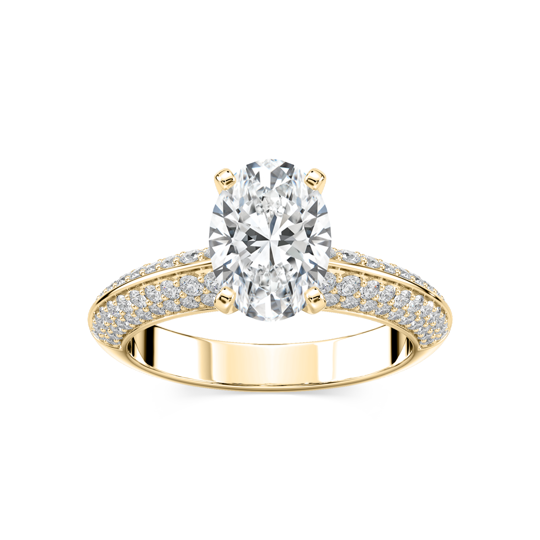 2 Carat Oval Lab Diamond Knife Edge Pave Set Engagement Ring