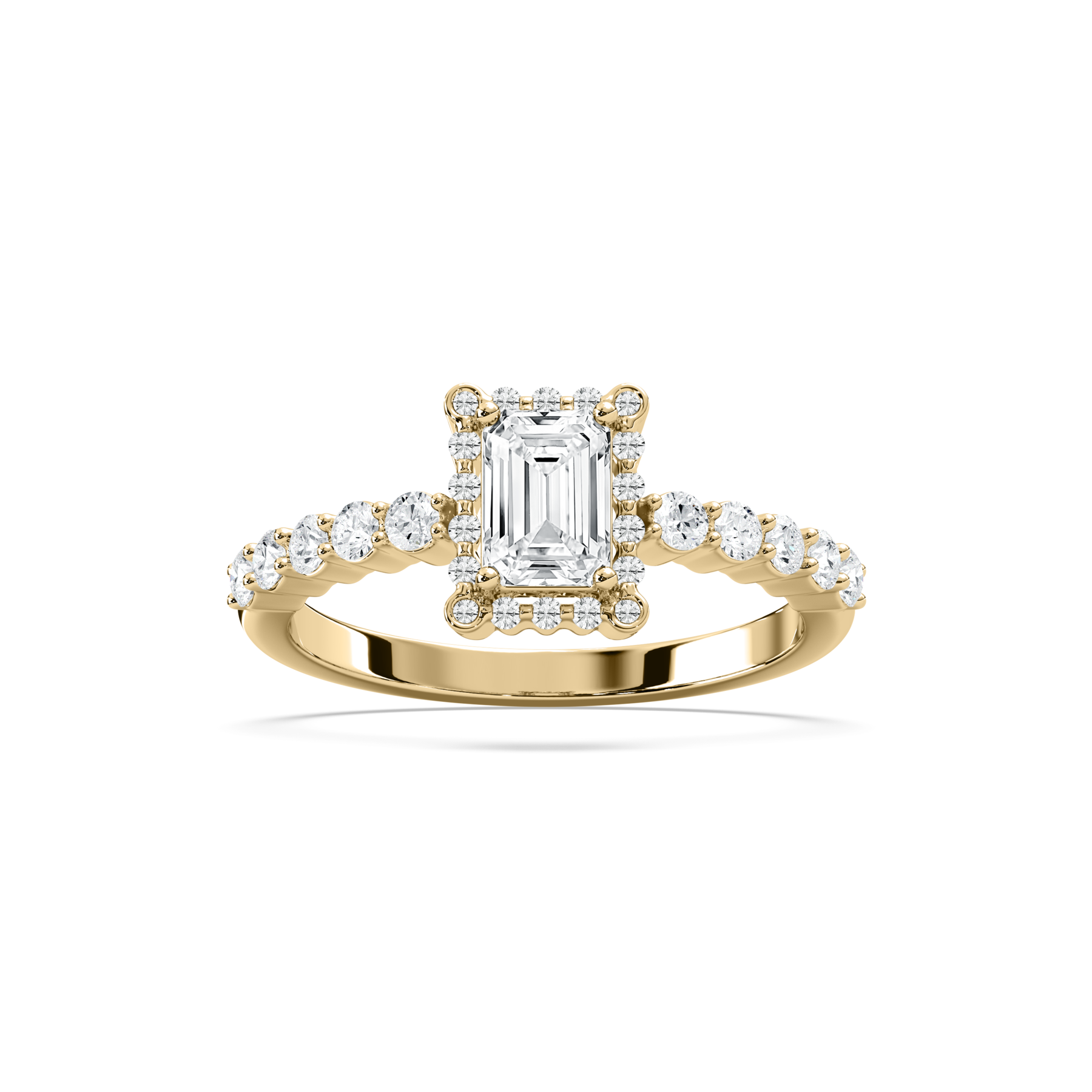 1 Carat Emerald And Round Diamond Tesni Side Stone Dainty Ring