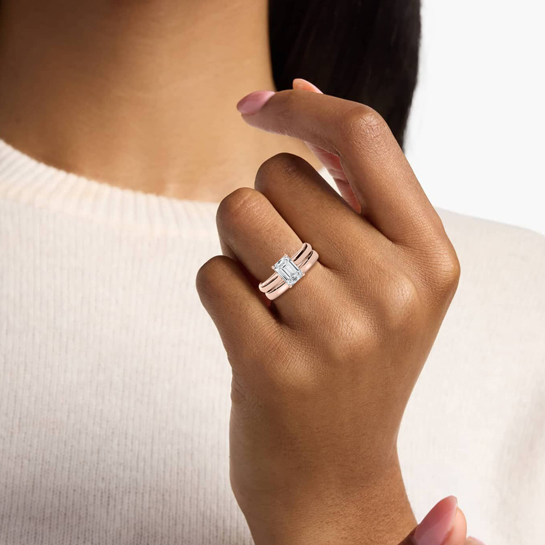 1 Carat Emerald Diamond Bridal Wedding Ring Set