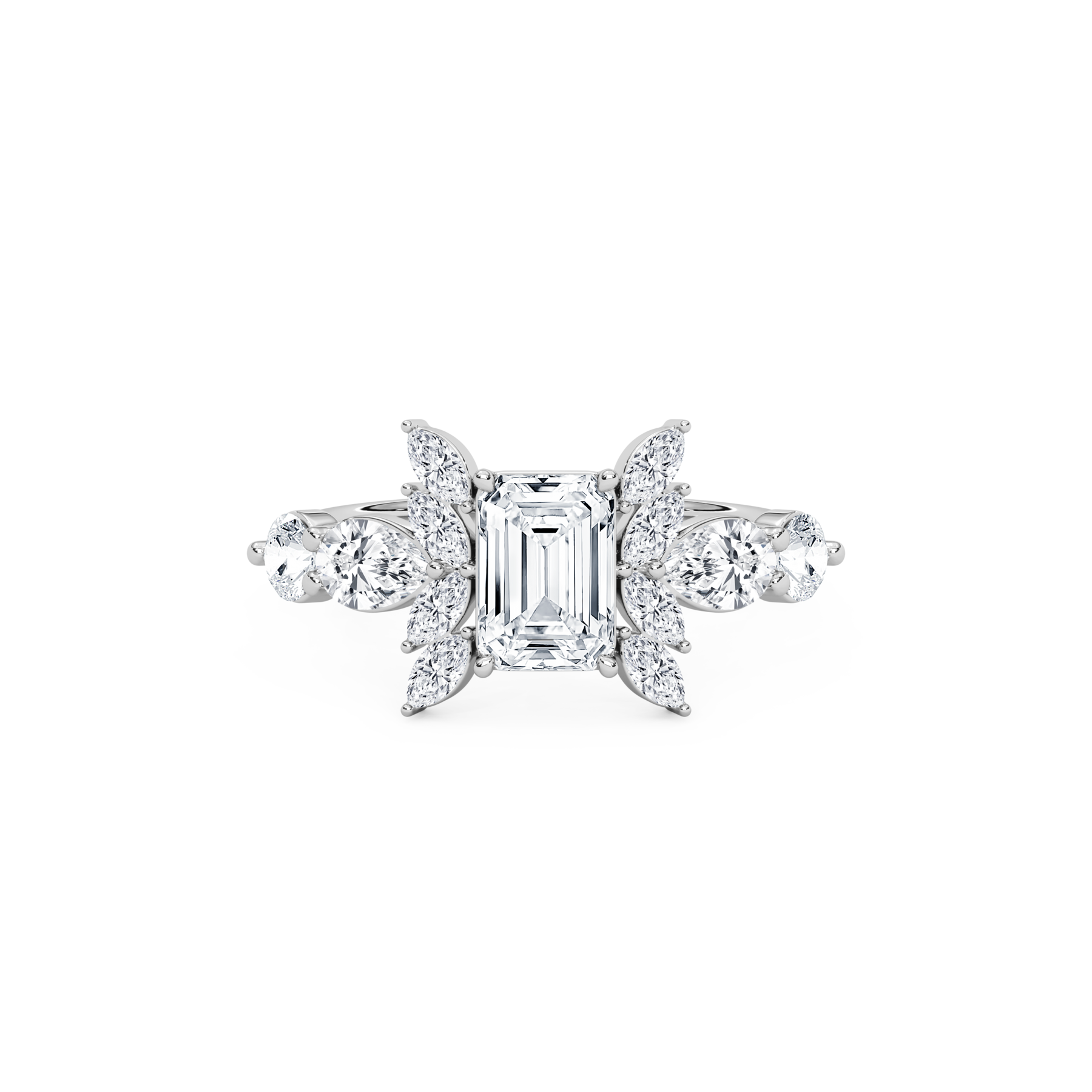 1.50 Carat Emerald Diamond Aphrodite Side Stone Engagement Ring