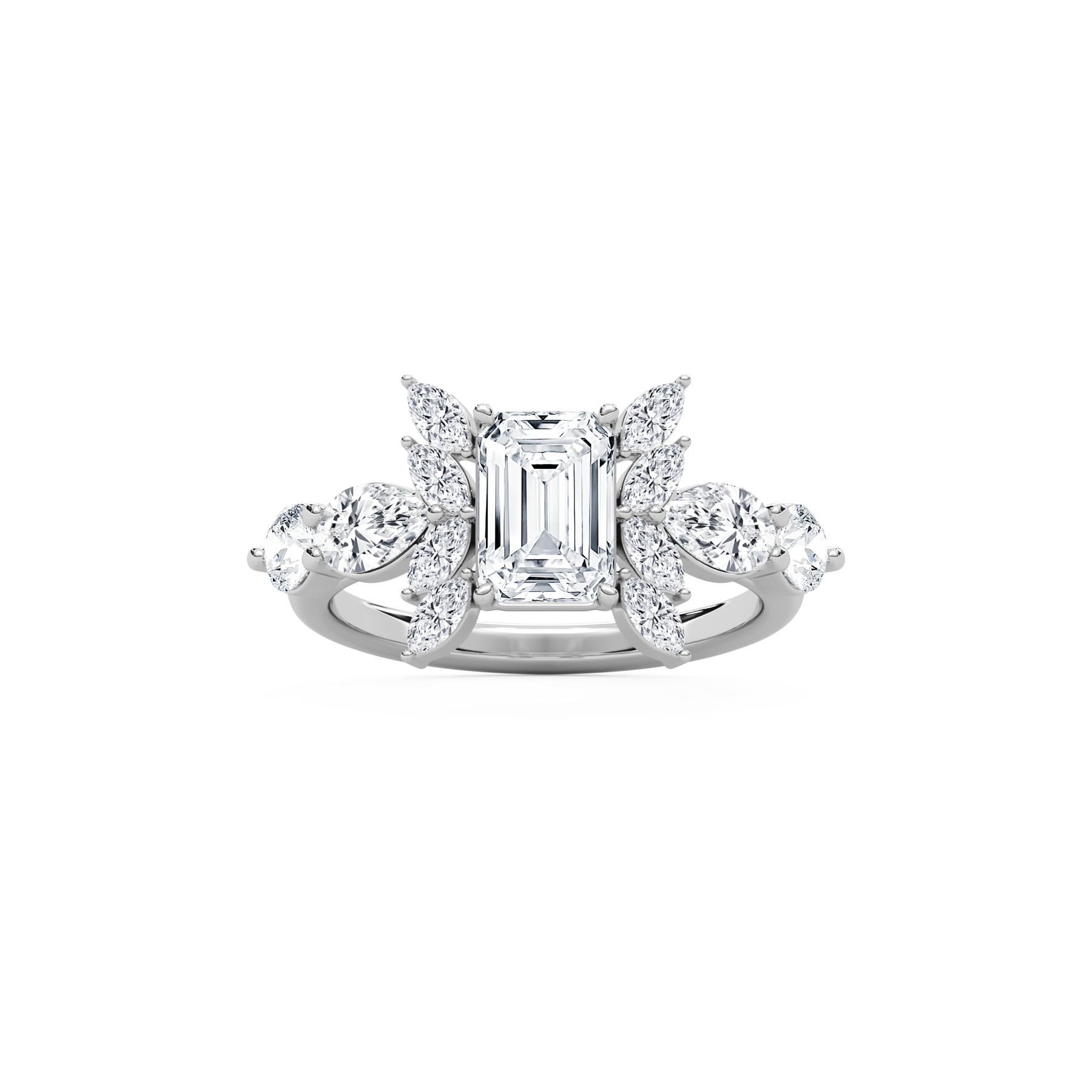 1.50 Carat Emerald Diamond Aphrodite Side Stone Engagement Ring