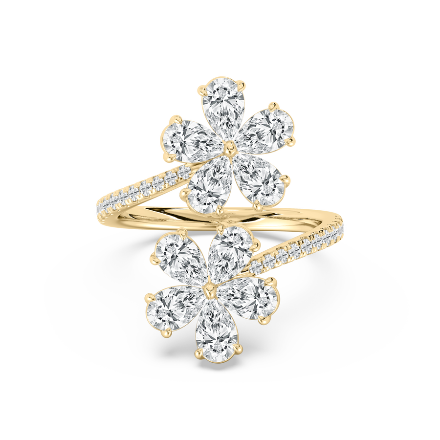 Pear And Round Shape Diamond Floral Bypass Ring