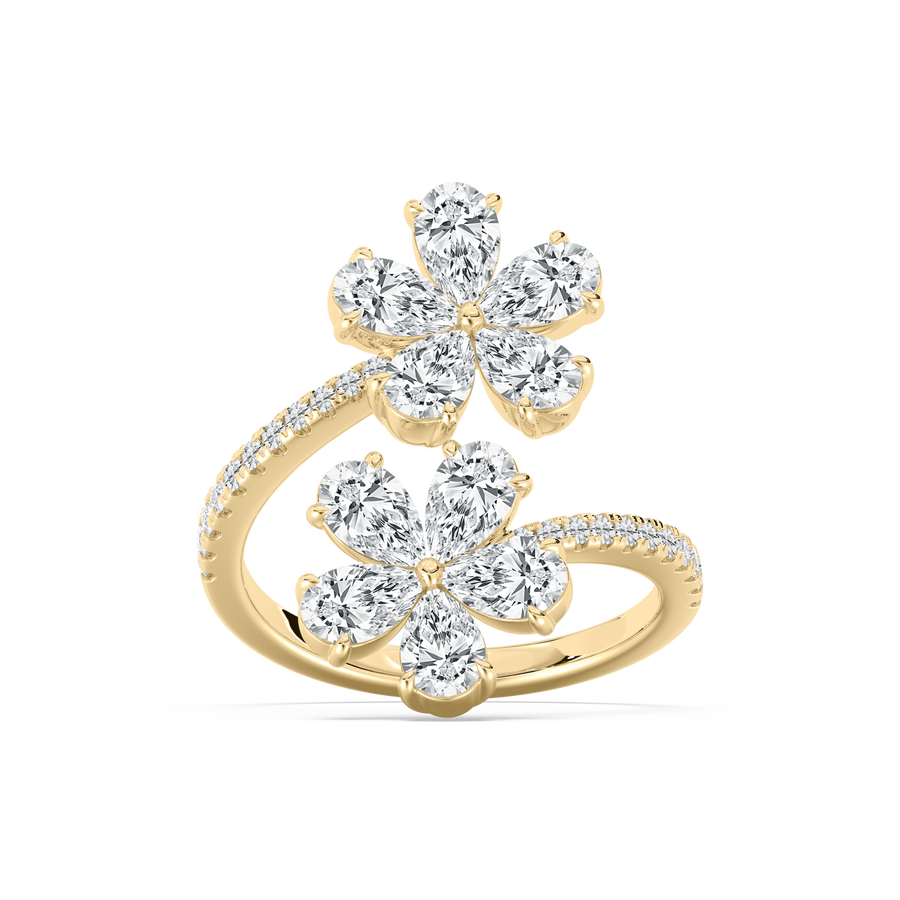 Pear And Round Shape Diamond Floral Bypass Ring