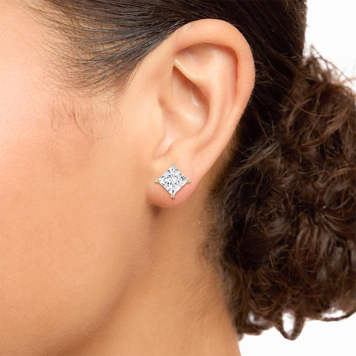1.50 Carat Princess Diamond Sculptural Stud Earring